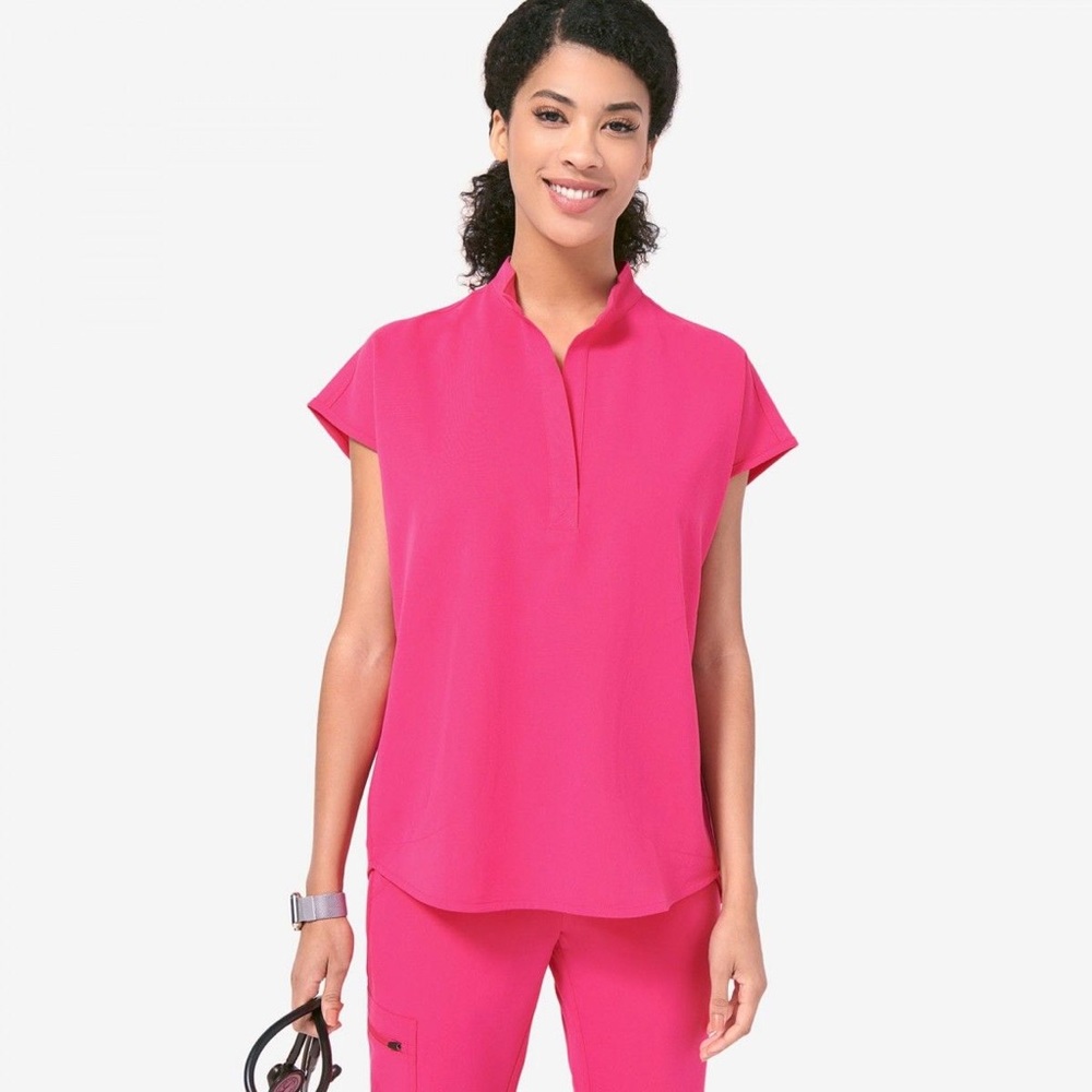 *SOLD* Figs Hot Pink Rafaela Mandarin Collar Top